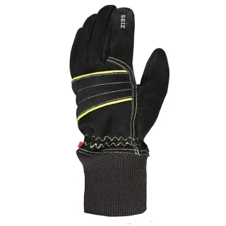 Einsatzhandschuh | SEIZ | FIRE-WORKER S | EN 659:2003 | Größe 6-12 | schwarz | Lederhandschuh | Strickstulpe | hitzebeständig | atmungsaktiv | KEVLAR®
