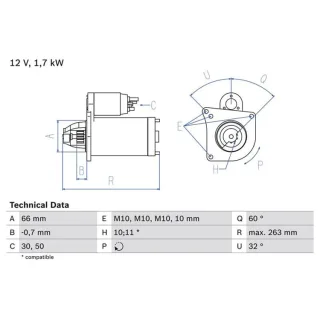 Bosch Anlasser 1,7 kW Mitsubishi Opel Renault Volvo
