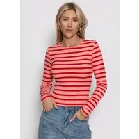 SASSYCLASSY Langarmshirt Gestreiftes Shirt für Damen Modernes Langarmshirt mit Rundhals und figurbetonter Passform