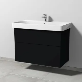 Sanipa 3way Waschtischunterbau zu Geberit Smyle Square Waschtisch mit 2 Auszügen, Schwarz-Matt SF67108