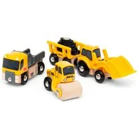 BRIO® Spielzeug-Eisenbahn Baustellenfahrzeuge, (Set, 3-tlg), Kipper, Walze und Bagger m Anhänger