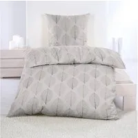 Casa Colori Bettwäsche Biber 135x200 cm 100% Baumwolle mit Reißverschluss, Biber, 2 teilig, Beige mit Blätter
