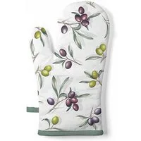 Ambiente Luxury Paper Products Topfhandschuhe, Ofenhandschuh Baumwolle 18x30cm mit Oliven Muster Weiß / Grün