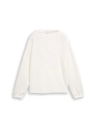 Tom Tailor - Scuba Langarmshirt mit 3D-Print whisper white - Gr. - XL