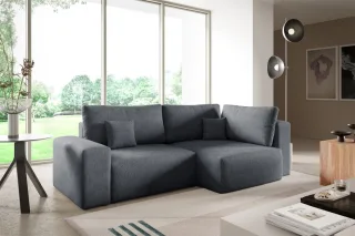 Ecksofa Schlafsofa Sofa ARONA in Stoff Centaur Dunkelgrau Ottomane Rechts