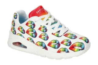 Skechers 177084/WMLT UNO PRISM KISSES Damen Sneaker wei?/bunter Regenbogen-Ku...