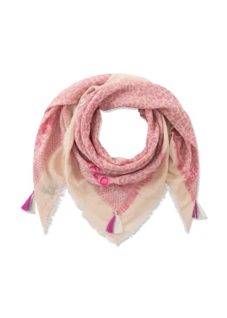 Jacquard-Tuch aus reiner Baumwolle mit Blumen-Leo-Muster und OMG-Schriftzügen pink - Gr. - one size