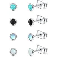 LuxusKollektion Ohrstecker-Set Mondstein Opal Türkis Ohrstecker Set 4MM/6MM Blau Schwarz Hypoallergen