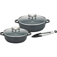 GSW Pfannen-Set Gourmet Granit, Aluminiumguss (Set, 5-tlg., 1x Servierpfanne mit Glasdeckel 24cm, 28cm, Servierzange), Aluminium-Guss, VITAFLON® GRANIT Antihaft-Versiegelung, Induktion