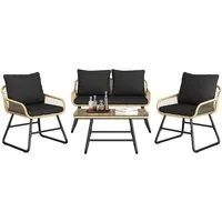 Yaheetech Gartenlounge-Set 4 tlg., 2 Sessel, 1 Zweisitzer-Sofa & 1 Glastisch Wetterfest für Außenbereiche