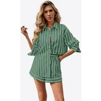 Imily Bela Hausanzug Damen 2-teiliges Sommer Set Für Urlaub & Freizeit (Set, 2 tlg., Bluse + Shorts) Brusttasche