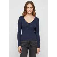 ONLY Langarmshirt ONLBETTY LIFE L/S SCALLOP V-NECK CC JRS mit Raffung am Ausschnitt
