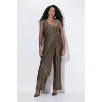 Ulla Popken Marlene-Hose Jumpsuit Glitter weites Bein V-Ausschnitt ärmellos