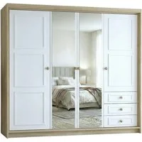 A&J MöbelLand GmbH Drehtürenschrank OSLO viertüriger Kleiderschrank mit Schubladen und Metallgriffen (Geräumiger viertüriger Kleiderschrank mit Schubladen und Metallgriffen. Geräumiger Schrank mit einer Breite von 200 cm und Schubladen, ideal zur Auf