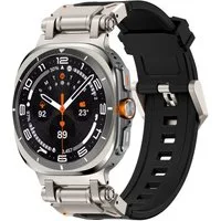Wigento Smartwatch-Armband Silikon Titanlegierung für Samsung Galaxy Watch Ultra 47mm Schwarz, Silikonarmband mit Titanlegierung-Schnellverschluss