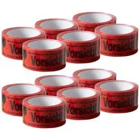 ARLI Klebeband 12x Klebeband " Vorsicht Glas " Packband rot Paketband (12er, 12-St., Set) PP 48 mm x 66 m Paket Band