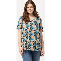 Ulla Popken T-Shirt T-Shirt Zierfalten A-Linie V-Ausschnitt Halbarm