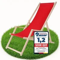 Melko Gartenliege Klappbarer Liegestuhl aus Holz mit Stoffbezug, Rückenlehne verstellbar, Liegestuhl, 1 St., Set bestehend aus 1 klappbaren Liegestuhl mit Stoffbezug, Klappbarer Strandstuhl aus Holz dreistufig verstellbarer Rückenlehne