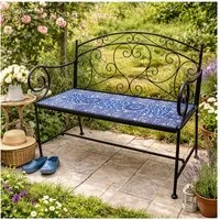 HTI-Living Gartenbank Gartenbank Metall mit Mosaik blau Sitzfläche Vintage Stil für Terrasse