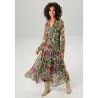 Aniston CASUAL Maxikleid (mit Jersey-Unterkleid) mit farbharmonischem Blumendruck im Batik-Look
