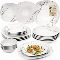SÄNGER Tafelservice Bilgola Marmor, Weiß (24-tlg), 6 Personen, Porzellan, weiß, VALUE COLLECTION