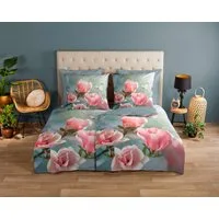 good morning Wendebettwäsche Close, Renforcé, 2 teilig, 100% Baumwolle, 135x200, Reißverschluss, Wendeoptik, Magnolie, Blumen