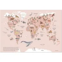 scriptum Poster Weltkarte Kinder Poster Tiere Deutsch Rosa 80x56 cm Lernposter, (1 St), Made in Germany