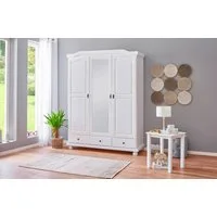 Inter Link Kleiderschrank Kappl Massivholz, 3 Schubladen, Spiegeltür, weiß lackiert, Landhausstil