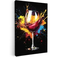 OneMillionCanvasses® Leinwandbild Wein - Glas - Graffiti - Getränk - Rot - Farbe, Fotodruck (1 St), Wandbilder für Esszimmer, Wanddeko Bilder Küche 20x30 cm