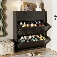 VOWNER Schuhschrank mit 2 Klappen, Einstellbarer Schmal Schuhregal, 80 x 24 x 100 cm (1-St) 2 Flip-Schubladen mit anpassbaren Regalen