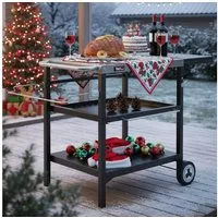 Royal Gourmet Grillablagetisch Outdoor Grilltisch mit 3 Etagen, Edelstahl-Tischplatte 70 x 50 cm, Servierwagen mit Push-Pull Regal, klappbarer Seitenablage 30 x 50 cm