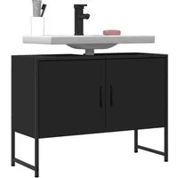 furnicato Waschbeckenschrank Waschbeckenunterschrank 80x33x60 cm Schwarz mit pulverbeschichtetem St (1-St) Badschnitt mit Siphon-Öffnung, viel Stauraum und Wandhalterung