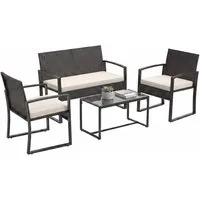KOMFOTTEU Balkonset, (4-tlg), aus Polyrattan mit Glas-Couchtisch, 2 Sesseln & Zweisitzer