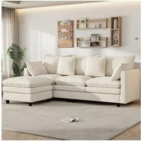 Merax Ecksofa aus Chenille, 3-Sitzer-Sofa mit Chaiselongue, 212 x 150 x 90 cm (L x B x H) 1 Teile, Sofa mit 4 Zierkissen & 3 Rückenlehnen, Flexibel L-förmiges Sofa