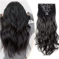 LuxusKollektion Echthaar-Extension Haarverlängerung Clip In Extensions Echthaar 43 cm Natürliches Schwarz