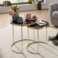 FINEBUY Satztisch FB49696 COMO schwarz/Gold Beistelltisch Metall/Glas Couchtisch (Wohnzimmertisch, Couchtisch Set aus zwei Tischen), Schwarz / Gold Beistelltisch Metall / Glas