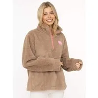 Zwillingsherz Troyer "ZH" Fake Fur Optik, Stehkragen mit pinkem Reißverschluss und Patch