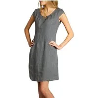 Caspar Sommerkleid SKL020 knielanges Damen Sommer Leinenkleid mit eleganter Metallspange Luftig leicht, figurumspielende Form, mit seitlichem Jersey-Einsatz