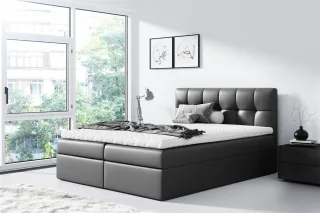 Boxspringbett Schlafzimmerbett CARMEN 120x200cm Kunstleder Schwarz