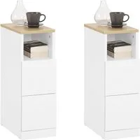 SoBuy Nachttisch FBT149, Nachtschrank Beistelltisch Nachtkommode Couchtisch, Holz, Nachttisch schmal, mit 2 Schubladen und Ablage, 1er Set/2er Set, Weiß