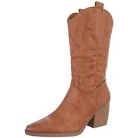 Ital-Design Damen Cowboyboots Western Westernstiefel (87336800) Blockabsatz Stiefel in Camel