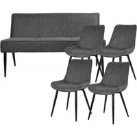 YOZI Essbank Sitzbank Esszimmerstuhl Set Dunkelgrau Kunstleder mit Stühle (5-St)