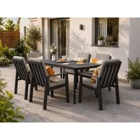 MeXo Gartenlounge-Set Aluminium Gartenmöbel Set, (150 x 80 cm Gartentisch, 7-tlg., mit 6 Stühlen), wetterfeste Essgruppe für Terrasse Balkon Garten