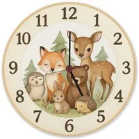 speecheese Wanduhr Waldtiere Aquarellstil Wanduhr aus Alu für Tierliebhaber