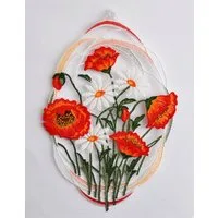 Stickereien Plauen Fensterbild Mohnblumen, mit echter Plauener Spitze Stickerei