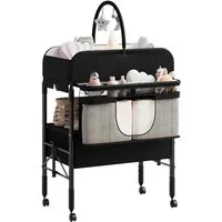 GarveeMore Wickeltisch Höhenverstellbarer Wickeltisch Klappbar, mit Rollen & Schubladen