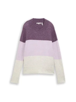 Denim Tom Tailor - Strickpullover mit Colour Blocking lilac beige colorblock - Gr. - S