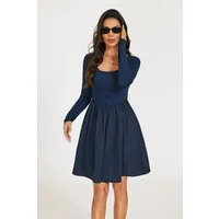 FS Collection Skaterkleid Damen Skaterkleid Freizeitkleid Langarm Karree-Ausschnitt Knopfleiste (XS (EU:36 / UK:8) · S (EU:38 / UK:10) · M (EU:40 / UK:12) · L (EU:42 / UK:14) · XL (EU:44 / UK:16) Karree-Ausschnitt, bezogene Knöpfe, ausgestellter Rock