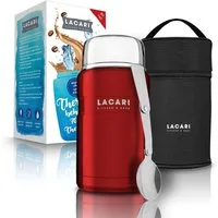 LACARI Thermobehälter Thermobehälter 700ml Thermobox Rot Lacari auslaufsicher Edelstahl, Edelstahl, (Packung), mit zusätzlicher Isoliertasche, klappbarer Löffel