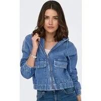 ONLY Jeansjacke ONLKENZIE – Jeansblouson mit Kapuze und Reißverschluss unifarben, modisch, regular fit, Denim, Kapuze